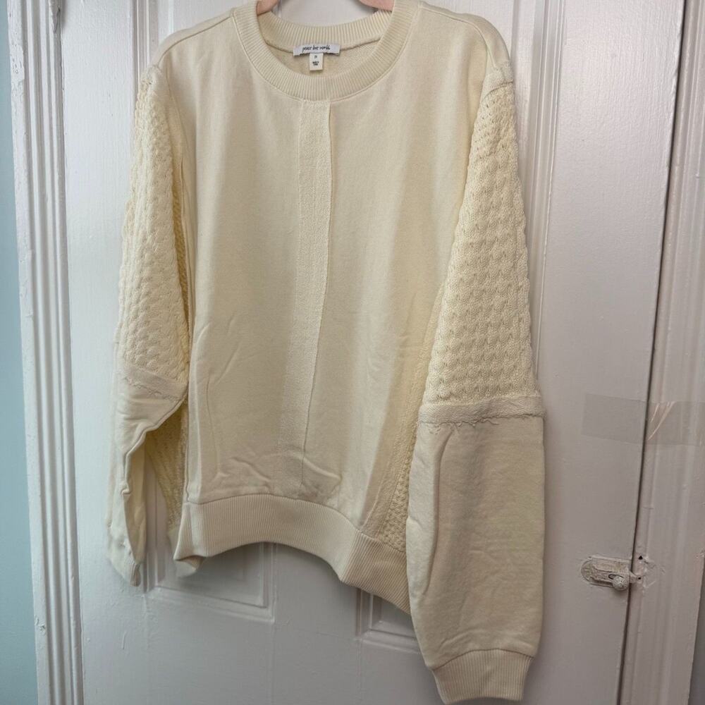 Peace Love World French Terry Crochet Sweatshirt Womens 2X Cream Boho NWOT